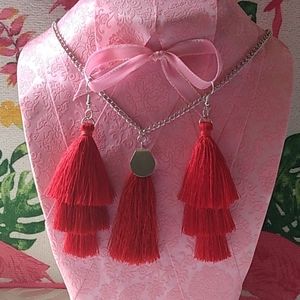 Red and silver necklace and earrings set